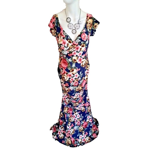 Pink Blush Dresses & Skirts - Pink Blush Maternity Dress Size M Blue Floral Nursing Stretch Wrap Top Maxi